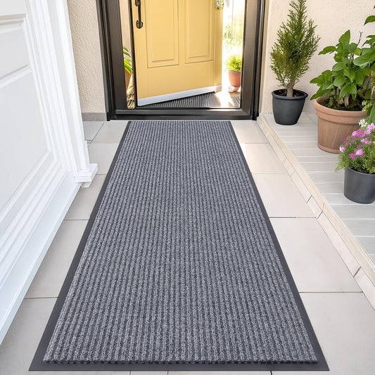 OLANLY Front Door Mat Indoor Outdoor Entrance, Waterproof Heavy Duty Doormat, Fade Resistant, Low Profile, Easy Clean Patio Porch Welcome Floor Mats for Entry, 47x24, Light Gray