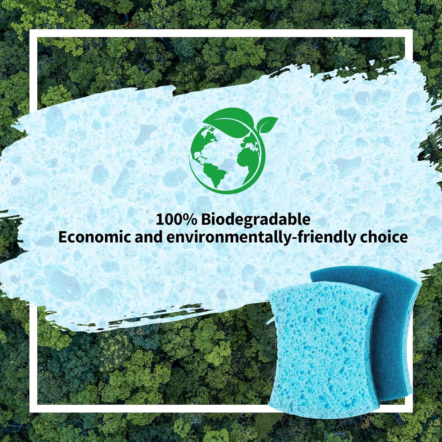 HOMERHYME Non-Scratch Cellulose Scrub Sponges 12 Pack, Sponges Kitchen with Double-Side & Ergonomic Design for Dishes, Coated Cookware, Sink & Countertops.