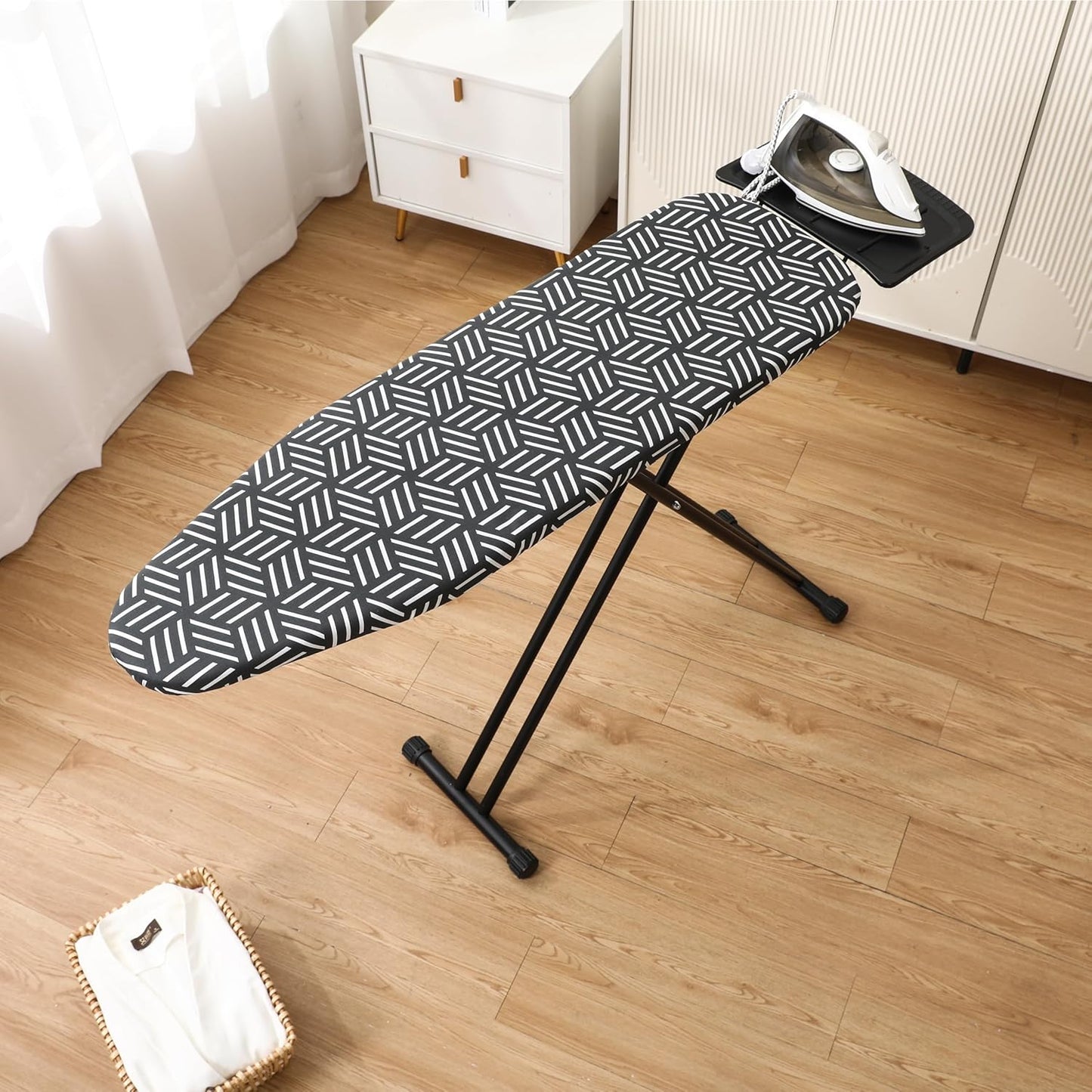 caius Ironing Board with Steam Iron Rest, 43"x13" Extra Thick Padded Cover, Compact and Space Saver Iron Board Full Size, Easy to Fold, Adjustable Height, Sturdy Metal Frame