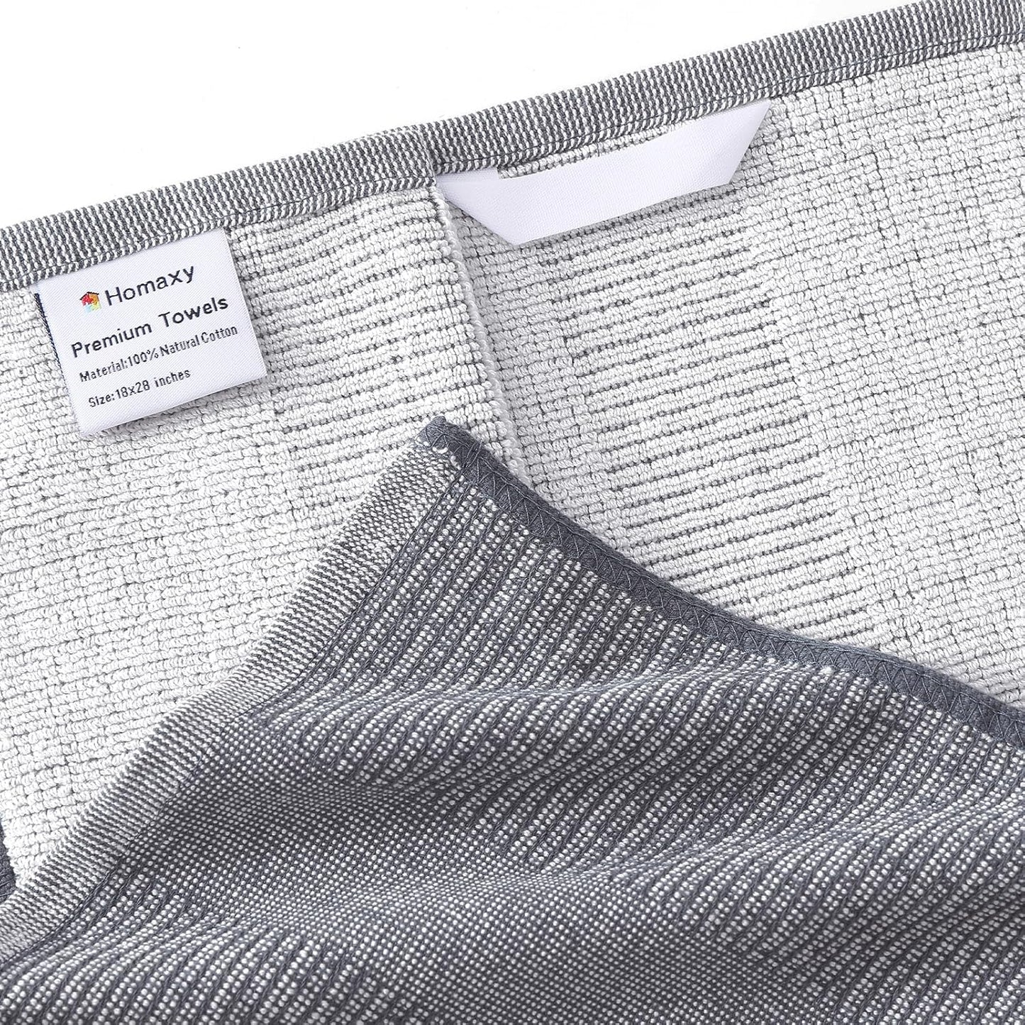 Homaxy Premium Kitchen Towels(18”x 28”, 6 Pack), Large Cotton Kitchen Hand Towels, Flat and Terry Dish Towels, 380 GSM Highly Absorbent Tea Towel Set with Hanging Loop, Red/Grey/Khaki