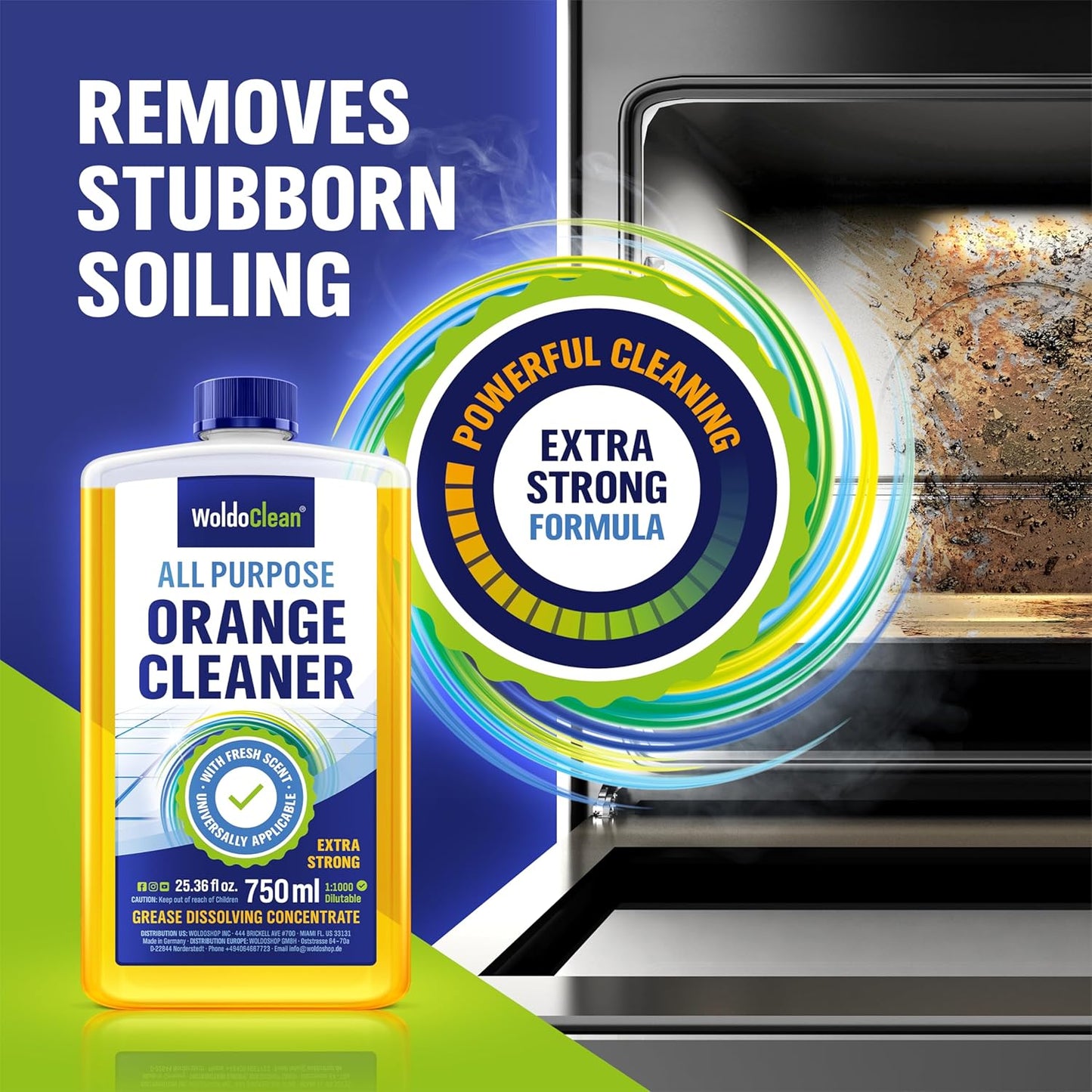 WoldoClean Orange Oil Cleaner Concentrated 25.36 fl oz (1 : 1000) - makes up to 200 Gallons Multi-Use Adhesive & Grease Remover, Custom-Dilution Citrus Degreaser for Floors, Kitchen & Bath