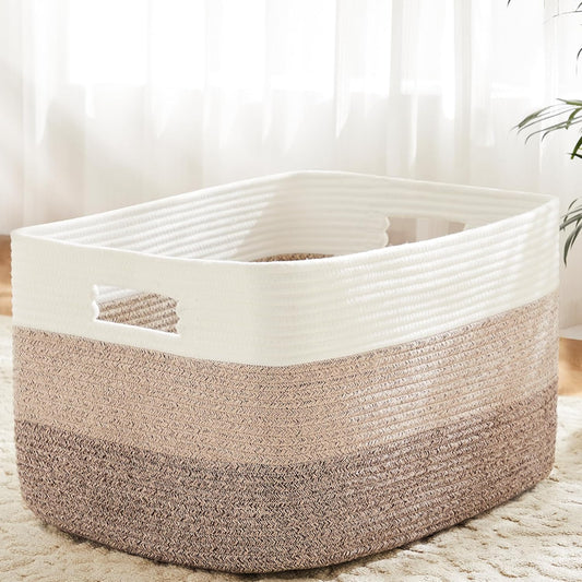 Blanket Basket,Rectangle Woven Baskets for Storage,100L Laundry Basket for Decorative Nursery Blanket,Toys,Dirty Clothes and Magazine in Shelves,Baby Room,and Living Room