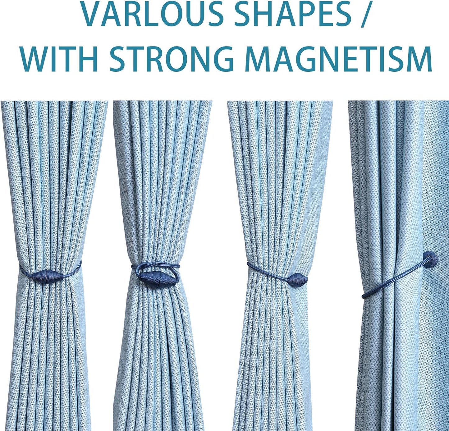 2 PCS Magnetic Curtain Tiebacks, European Style Convenient Drape Tie Backs Holdbacks for Thin or Thick Home & Office Window Draperies, No Tools Required-Light Blue