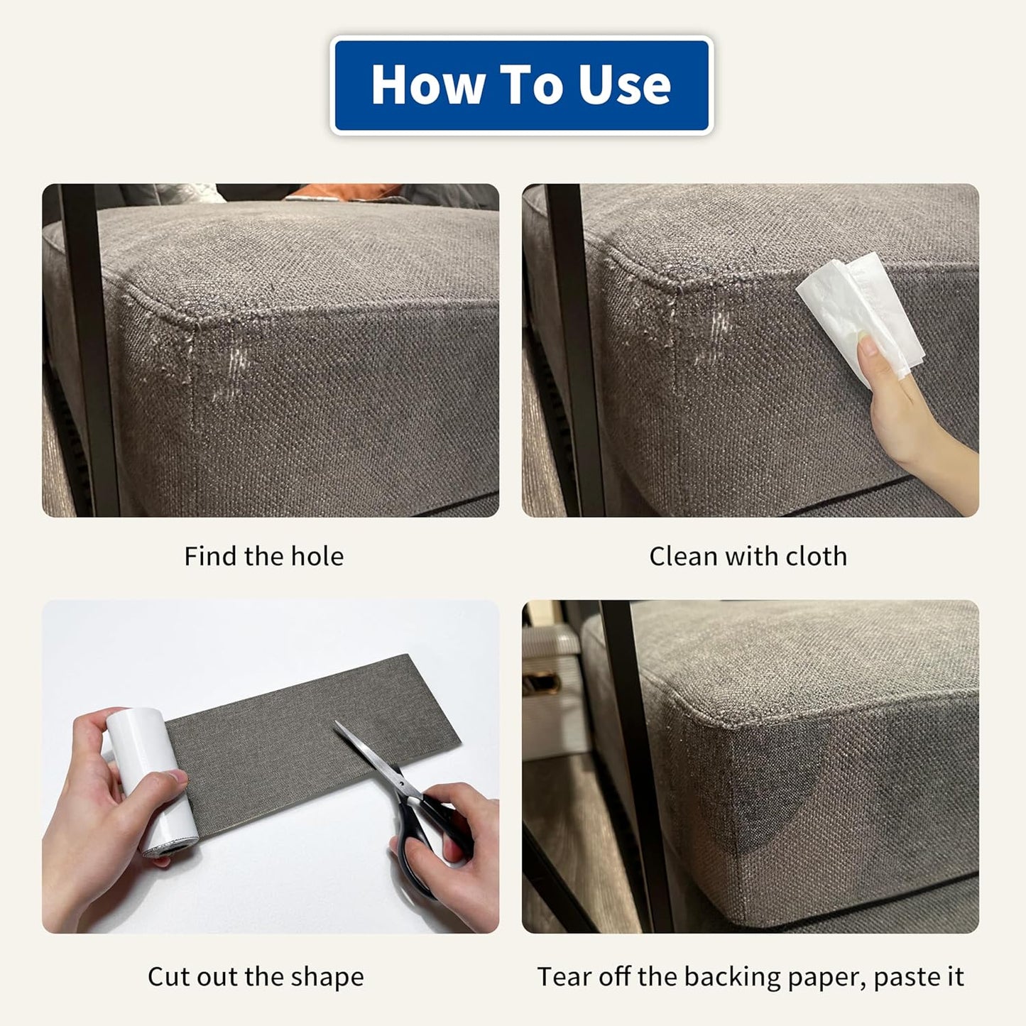 KING MOUNTAIN Linen Repair Patches, Self-Adhesive Fabric Patches, 4 X 63 inch Extra Size, Multi Color, Can be Used for Sofa Repair and Linen Clothes Repair (Cream-Gray 1.0)