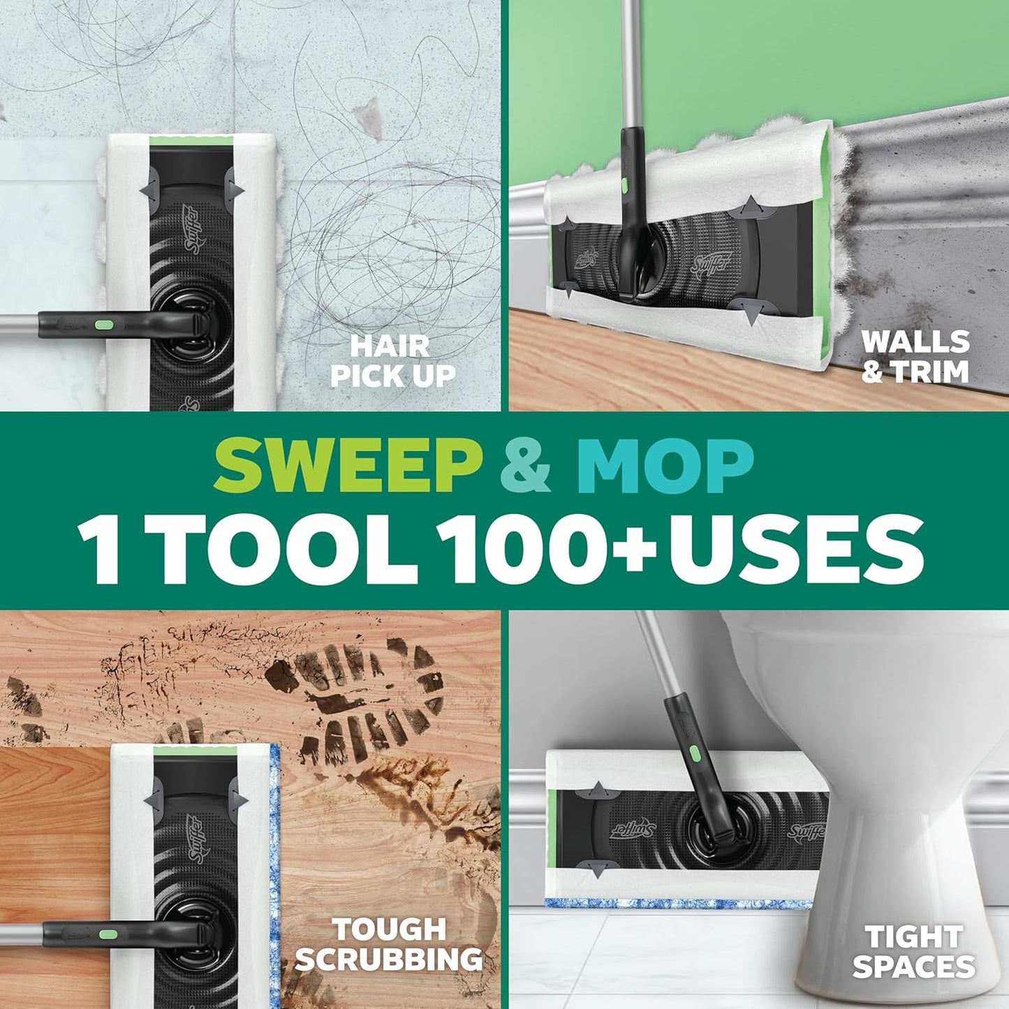 Swiffer Sweep & Mop Deluxe 2-in-1 Floor Mopping and Sweeping Kit, Multi-Surface Kit for Floor Cleaning, Includes 1 Sweeper Device, 5 Heavy Duty Dry Sweeping Cloths, 6 Heavy Duty Wet Mopping Cloths