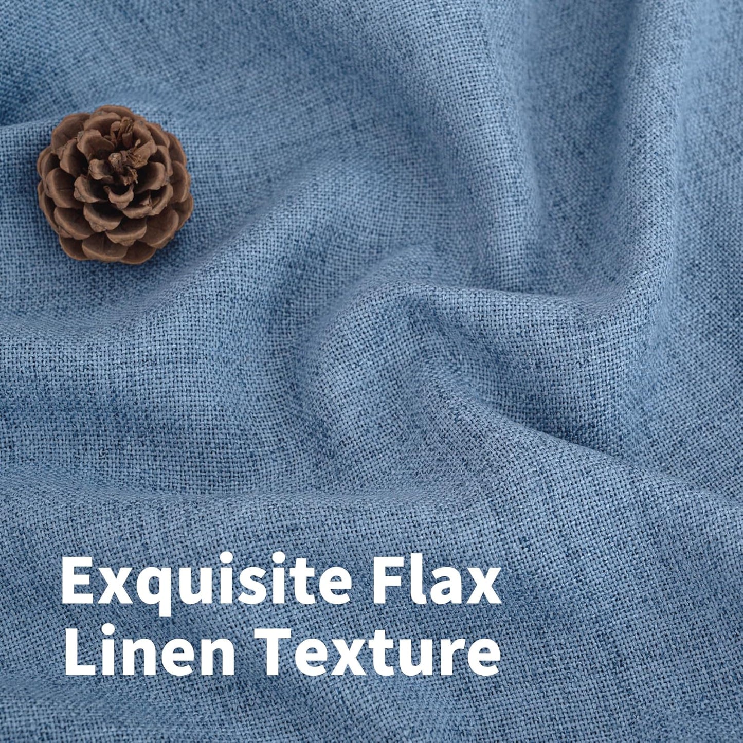 YoungsTex Denim Blue Linen Curtains 90 Inch Length for Living Room, Light Filtering Semi Sheer Window Drapes Rod Pocket Back Tab Curtain Extra Long for Bedroom Office Privacy, 2 Panels, 52 X 90 Inch