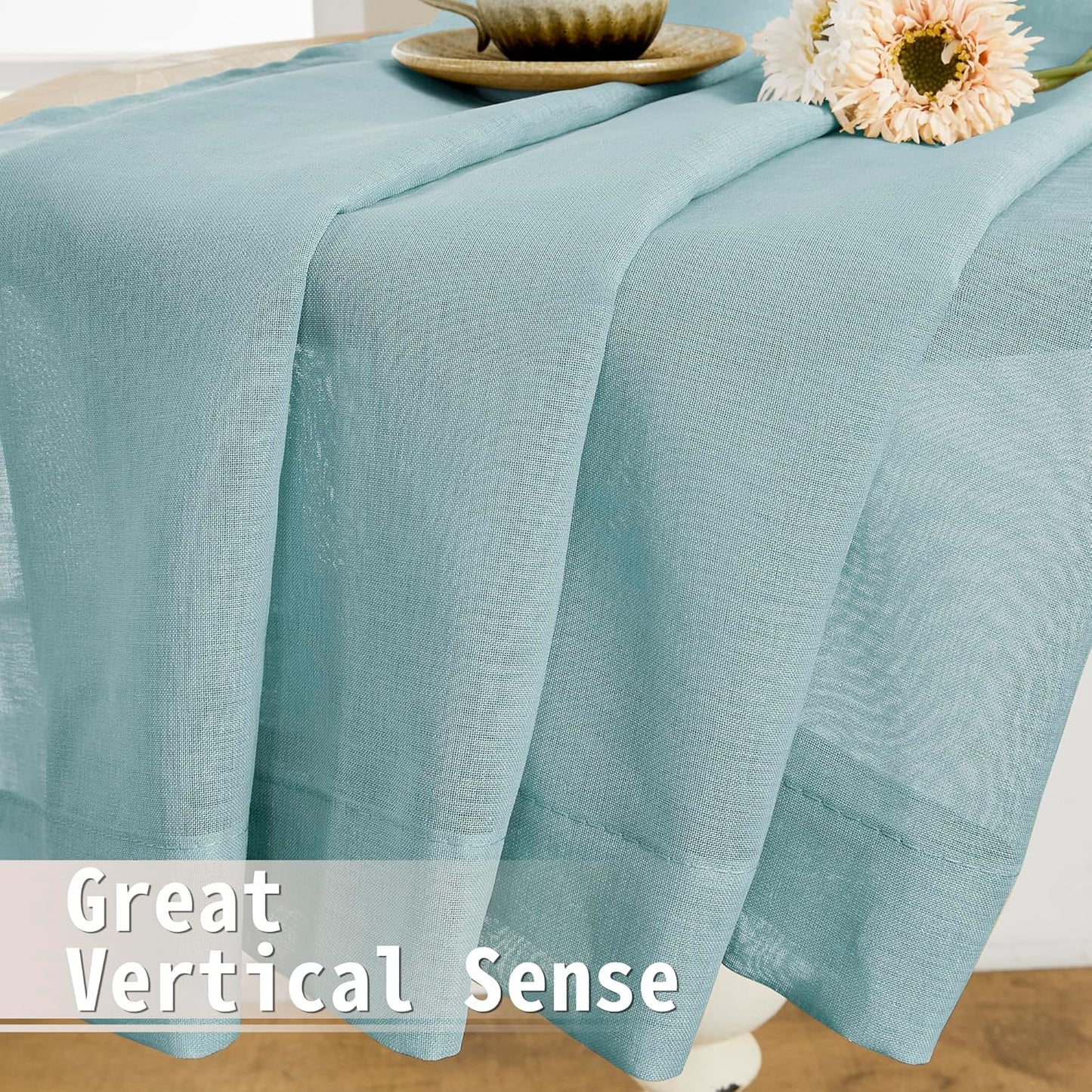 Tollpiz Small Sheer Door Curtain Closet Linen Textured Curtain Sheers Doorway Light Filtering Voile French Door Rod Pocket Curtains Patio Door, 25 x 40 inches Long, Dusty Blue, Set of 1 Panel