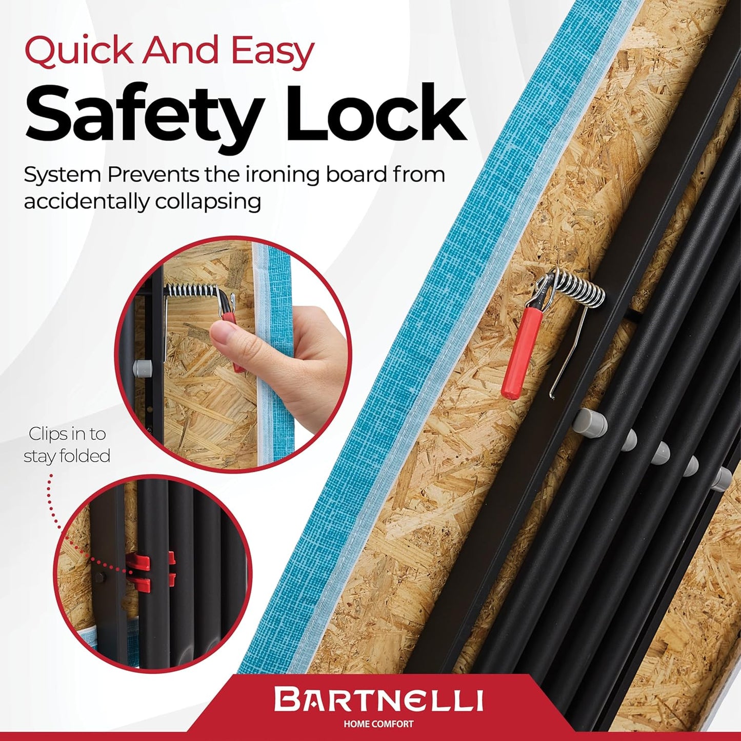 Bartnelli Next-Generation Innovative Wooden Top Ironing Board, with Breakthrough Patented 5-Layered Steam-Reflecting Cover, Made in Europe, Adjustable Height, 4 Heavy Duty Durable Steel Legs, 46x16”