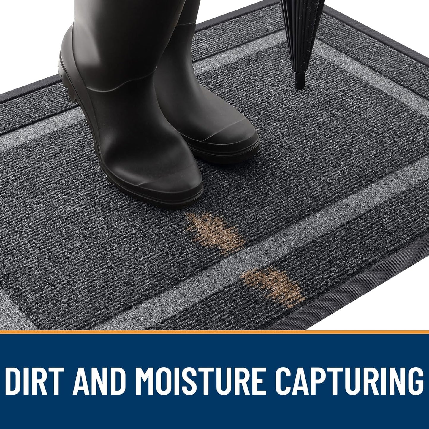 OLANLY Front Door Mat Indoor Outdoor Entrance, Waterproof All-Season, All-Weather Doormat, Sturdy Natural Rubber, Fade Resistant, Low Profile, Easy Clean Patio Porch Entryway Mat, 59x30, Grey