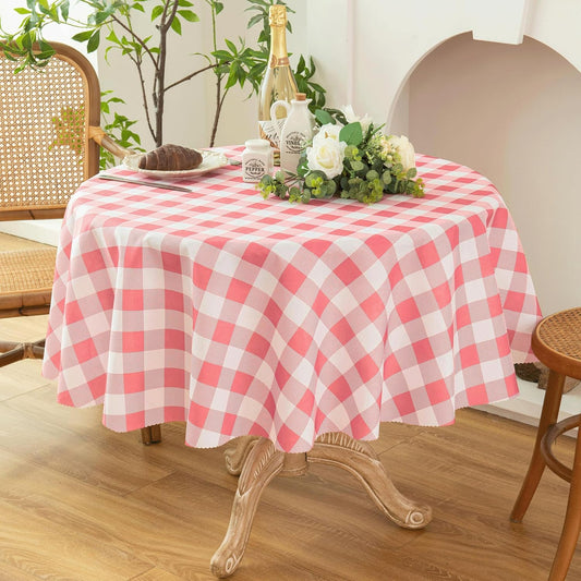Waterproof Plaid Tablecloth Fabric - Round 50 Inch Classic Gingham Checker Table Cloth for Indoor/Outdoor Use - Buffalo Table Cover for Picnics, BBQs, and Parties