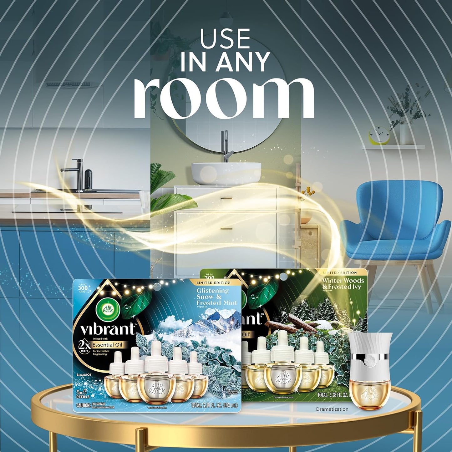 Air Wick Plug In Advanced Scented Oil,Glistening Snow + Frosted Mint,Air Fresheners for Home Long Lasting, Room Freshener, Air Freshener Plug In, House Essentials for Small Spaces + Large Spaces,5 ct