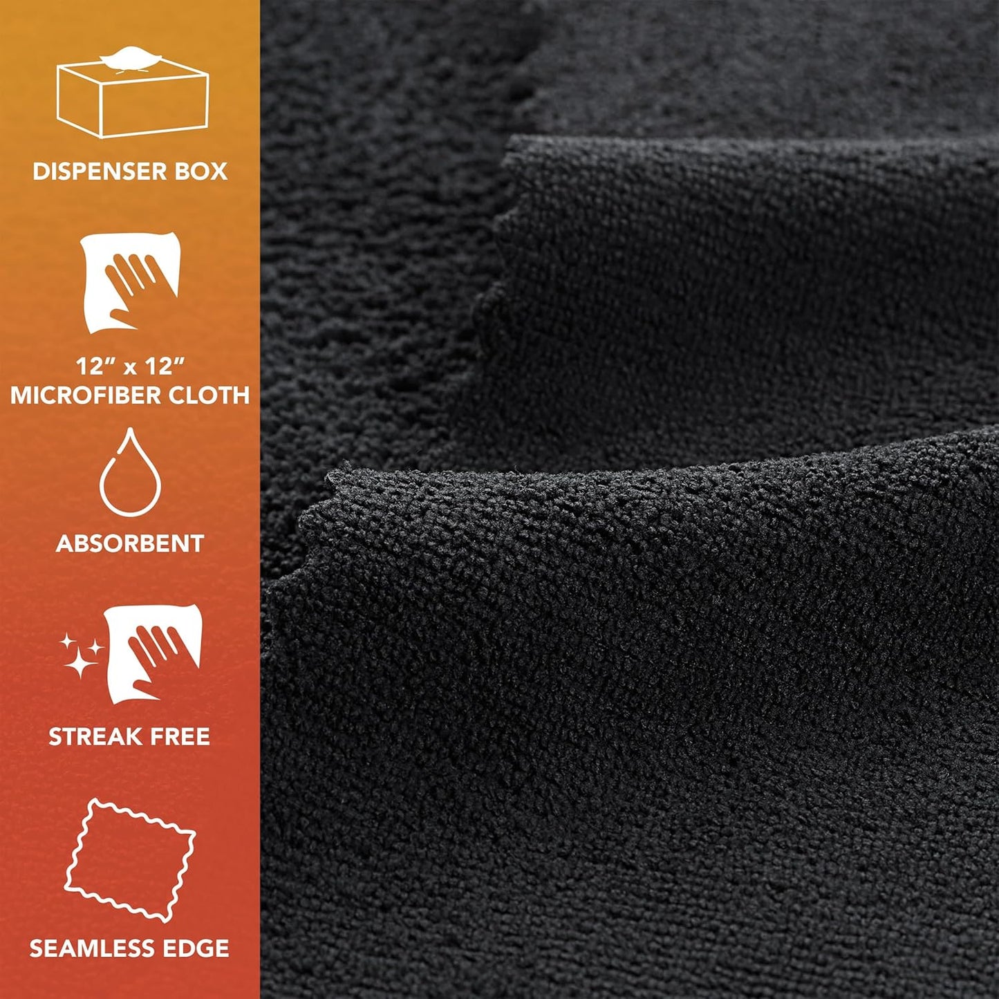 Arkwright Smart Rags in Box - (Pack of 50) Lint Free Microfiber Cleaning Cloth, Scratch & Streak-Free, Dispensable Wash Towels for Cars, Window Glass, and Auto Shop, 12 x 12 in, Black