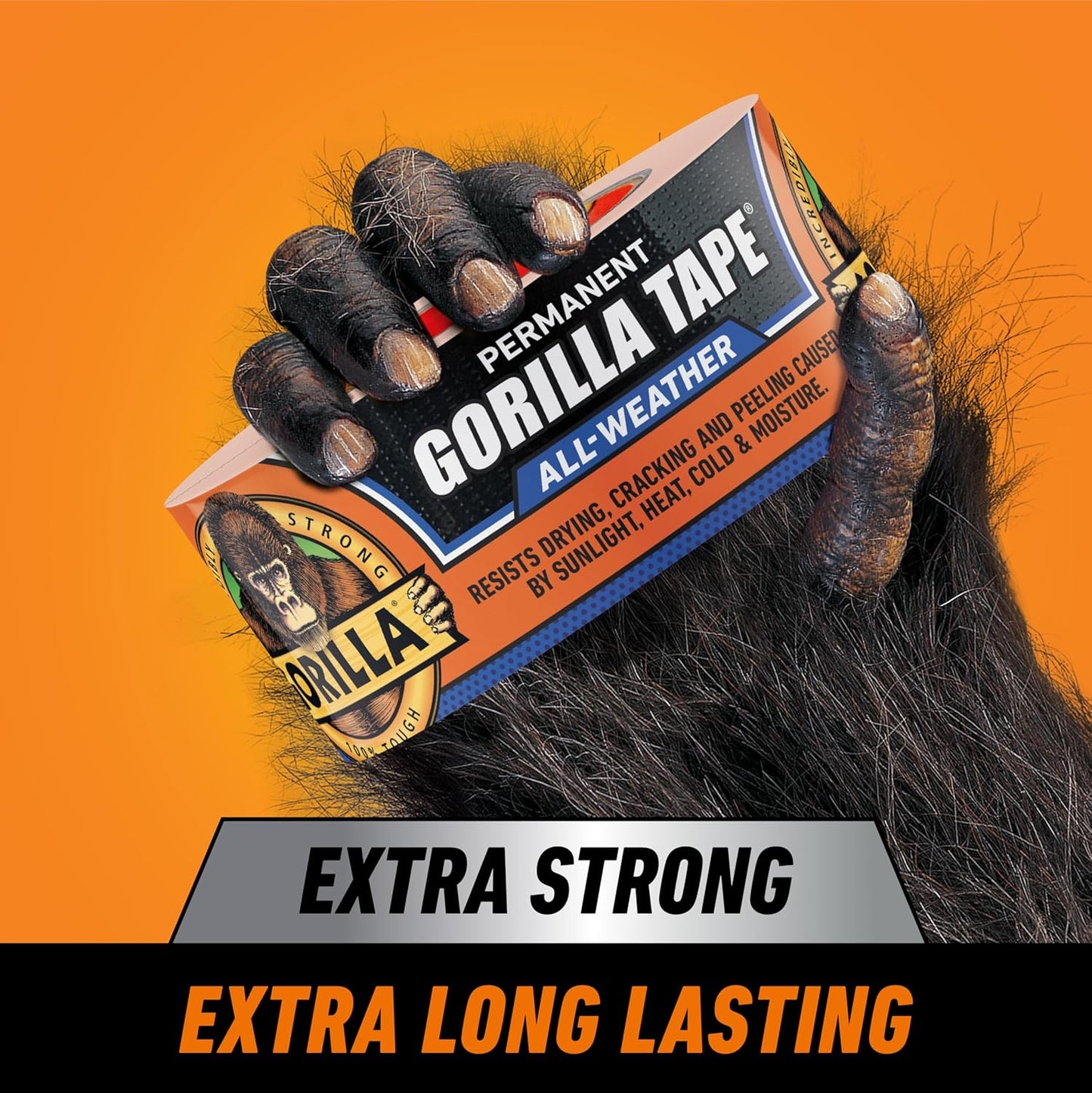 Gorilla All Weather Duct Tape, Black, 1.88" x 25 yd (Pack of 6) - UV and Temperature Resistant Waterproof Tape for Outdoor Repairs