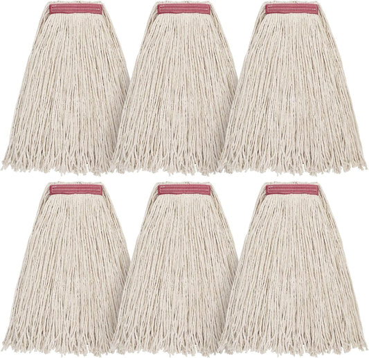 Matthew Cleaning 16oz 6Pack Cotton Floor Mop,Cotton Looped-Open String Heavy Duty String Refills, Universal Headband Blend ,Mop Head Replacement for Home, Industrial and Commercial Use(White)