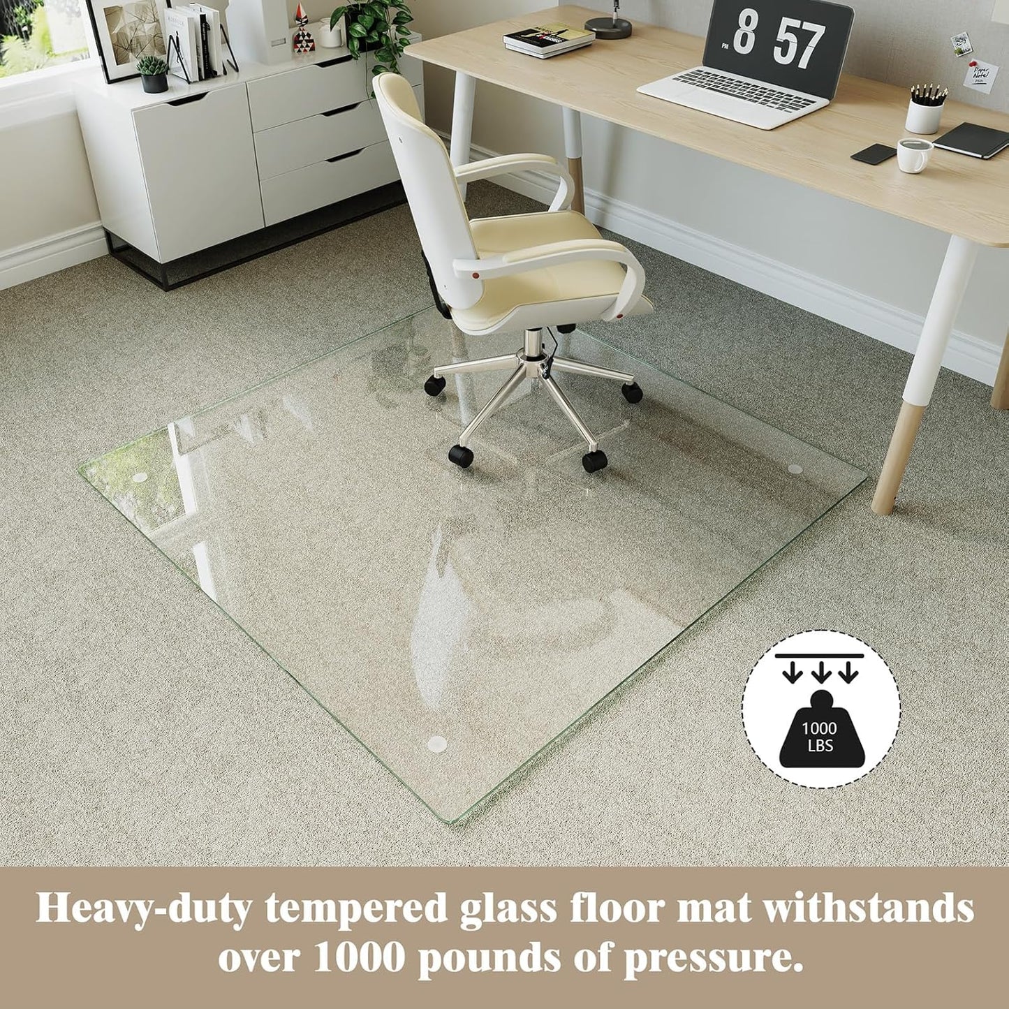 Koonmi Tempered Glass Chair Mat for Hardwood Floors & Carpets, 46" x 46“ Transparent Heavy Duty Office Floor Protector with Noise-Free Gliding Shatterproof for Home Office Desk