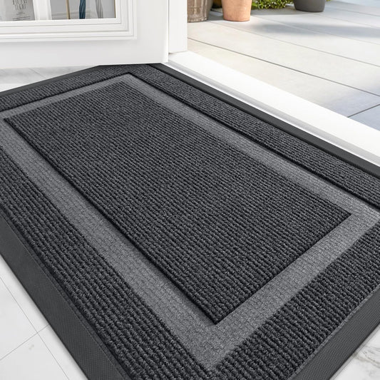 OLANLY Front Door Mat Indoor Outdoor Entrance, Waterproof All-Season, All-Weather Doormat, Sturdy Natural Rubber, Fade Resistant, Low Profile, Easy Clean Patio Porch Entryway Mat, 47x32, Grey