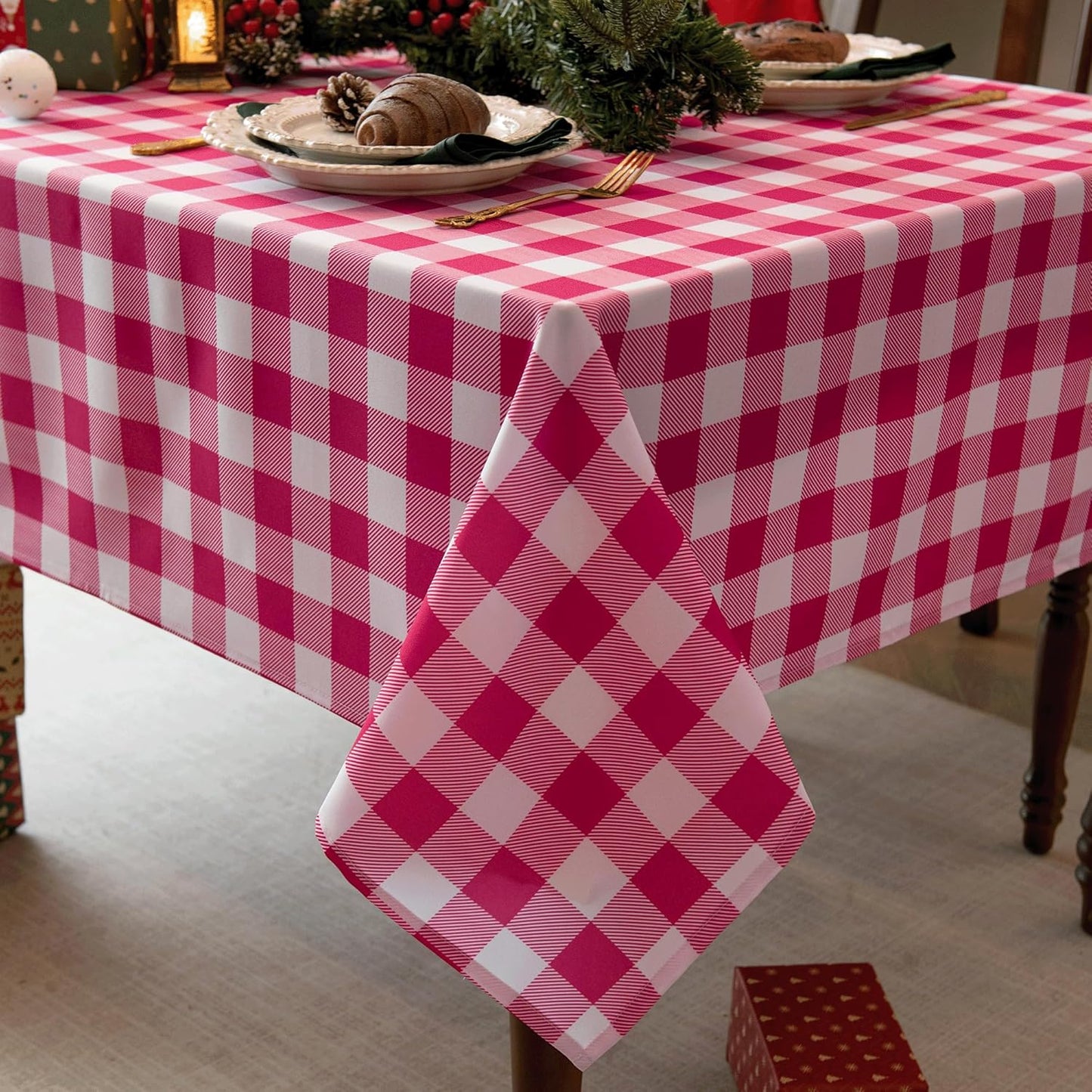 Waterproof Checkered Tablecloth Fabric - Rectangle 58x84 Inch Valentines Table Cloth for Indoor/Outdoor Use - Valentine's Table Cover for Kitchen, BBQs, and Parties