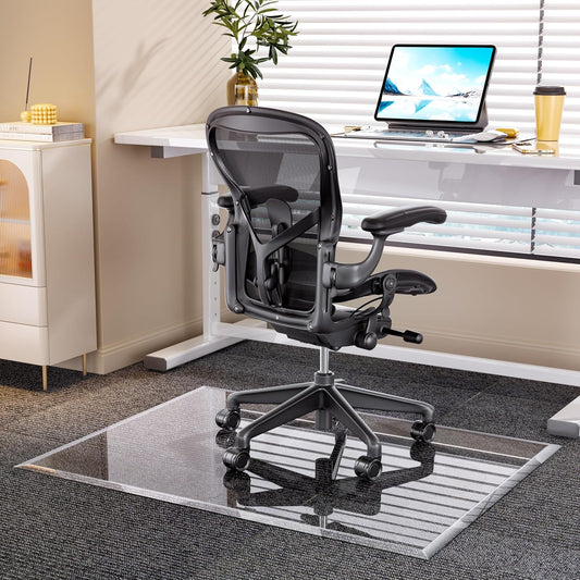 [Tempered Glass] 48“ x 36” Beveled Edge Glass Chair Mat with Polished Edge Clear Office Chair Mat, Glides Smoothly, Suitable for Carpet or Hardwood Floors