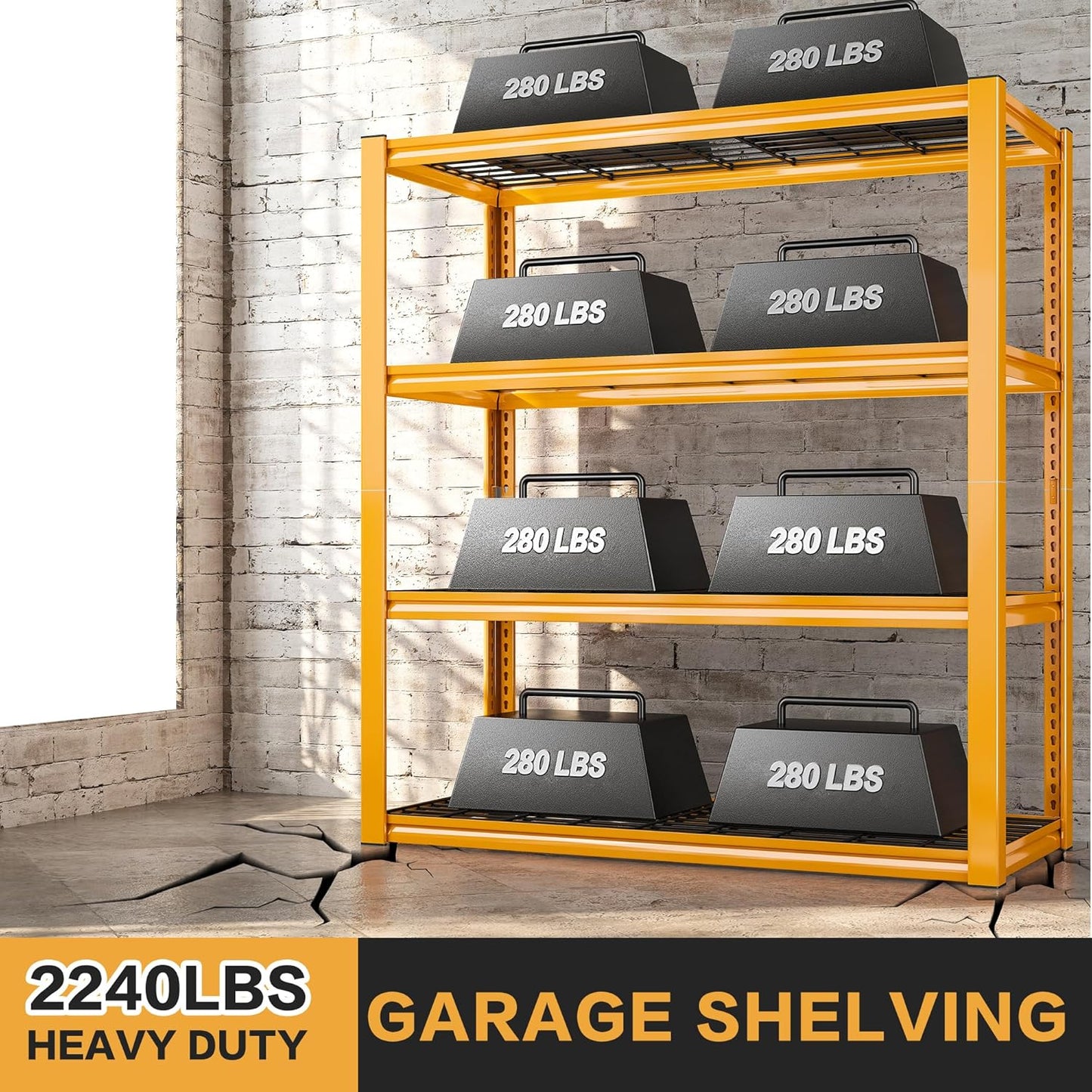 REIBII 40" W Garage Shelving 2240 LBS Storage Shelves Adjustable Heavy Duty Shelving 4 Tier Metal Shelves for Storage for Garage Kitchen Pantry Warehouse Basement 40" W × 19.5" D × 59.5" H, 4 Pack
