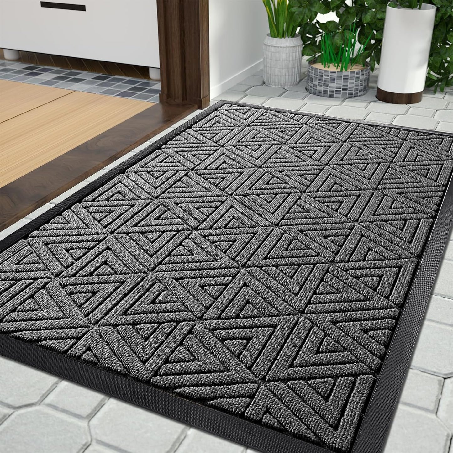 Yimobra Outdoor Mats for Front Door 29.5x17, All-Weather Waterproof Non-Slip Outdoor Door Mat Outside Eentrance, Garage/Patio Entryway Indoor Doormat, Easy Clean, Grey
