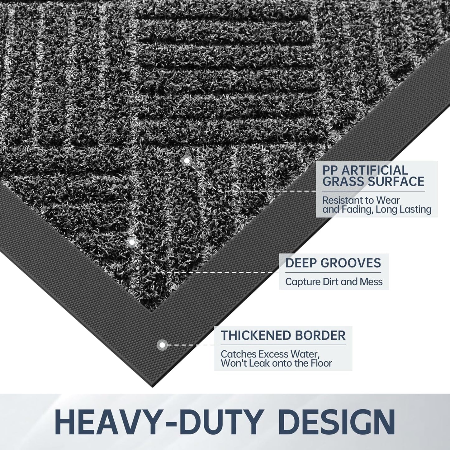 Front Door Mat, 6' x 2' Heavy Duty Indoor Outdoor Doormat, Non-Slip Backing Welcome Mats for Entryway, Low Profile, Commercial Door Mats