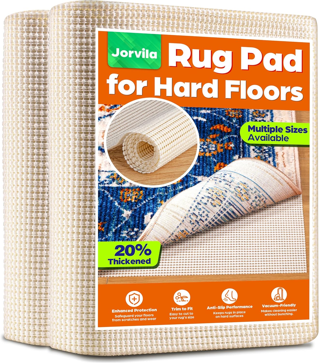 Non-Slip Rug Pad Gripper 9x13 Feet, Anti Skid Mat for Under Area Rugs, Keeps Rugs in Position and Safe, Thick Cushioned Carpet Pad for Hardwood Floors Protection