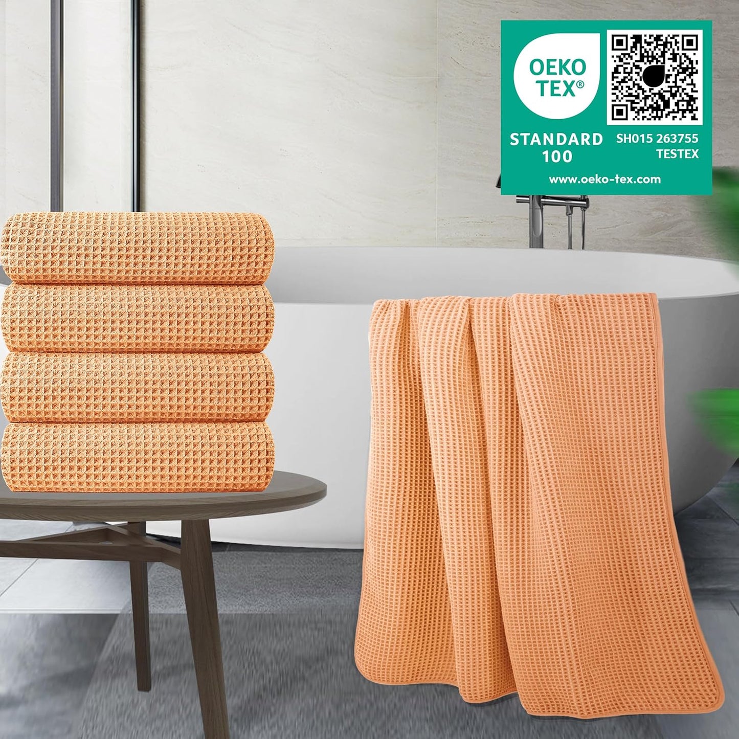 POLYTE Microfiber Oversize Quick Dry Lint Free Bath Towel, 60 x 30 in, 4 Pack (Waffle Weave)