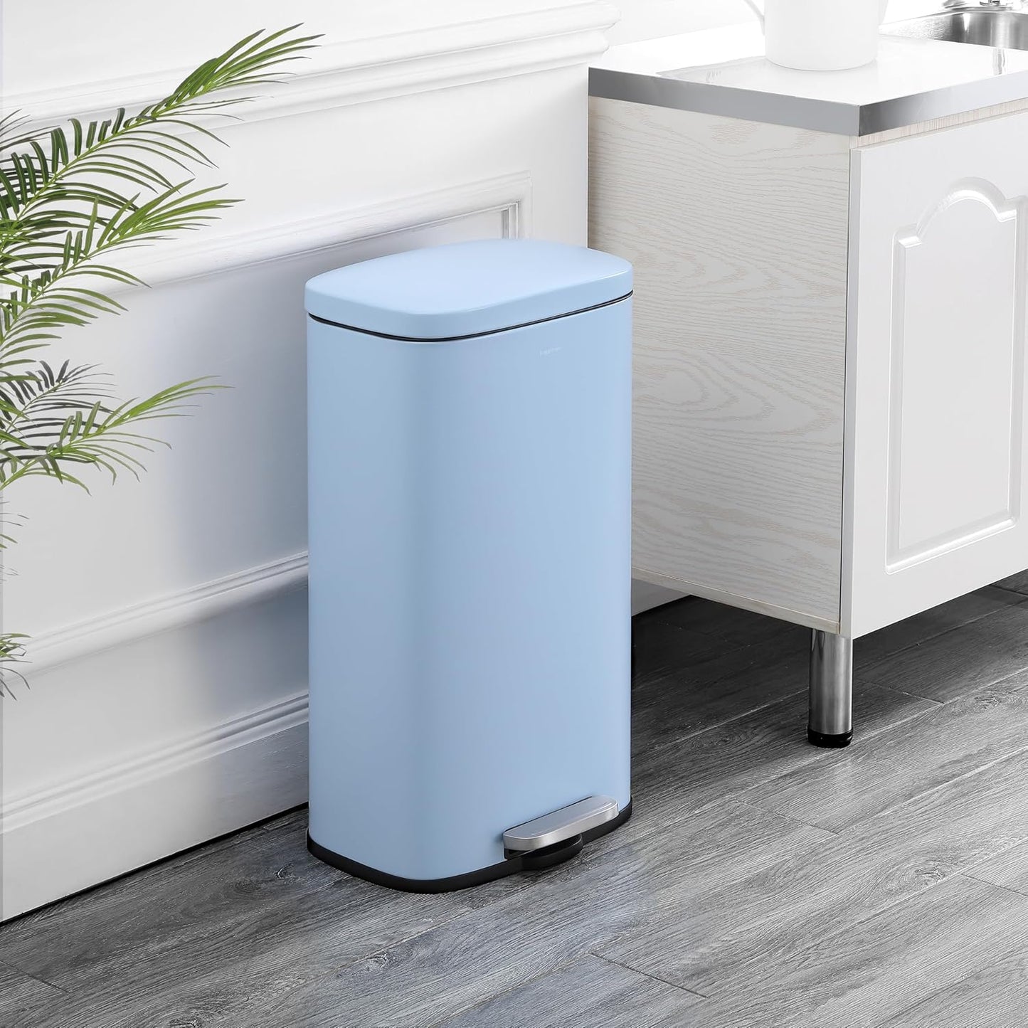 happimess HPM1011G Curtis 8-Gallon Step-Open Trash Can, Fingerprint Resistant, Modern, Minimalistic for Home, Kitchen, Laundry Room, Office, Bedroom, Bathroom, Tide Pool Blue