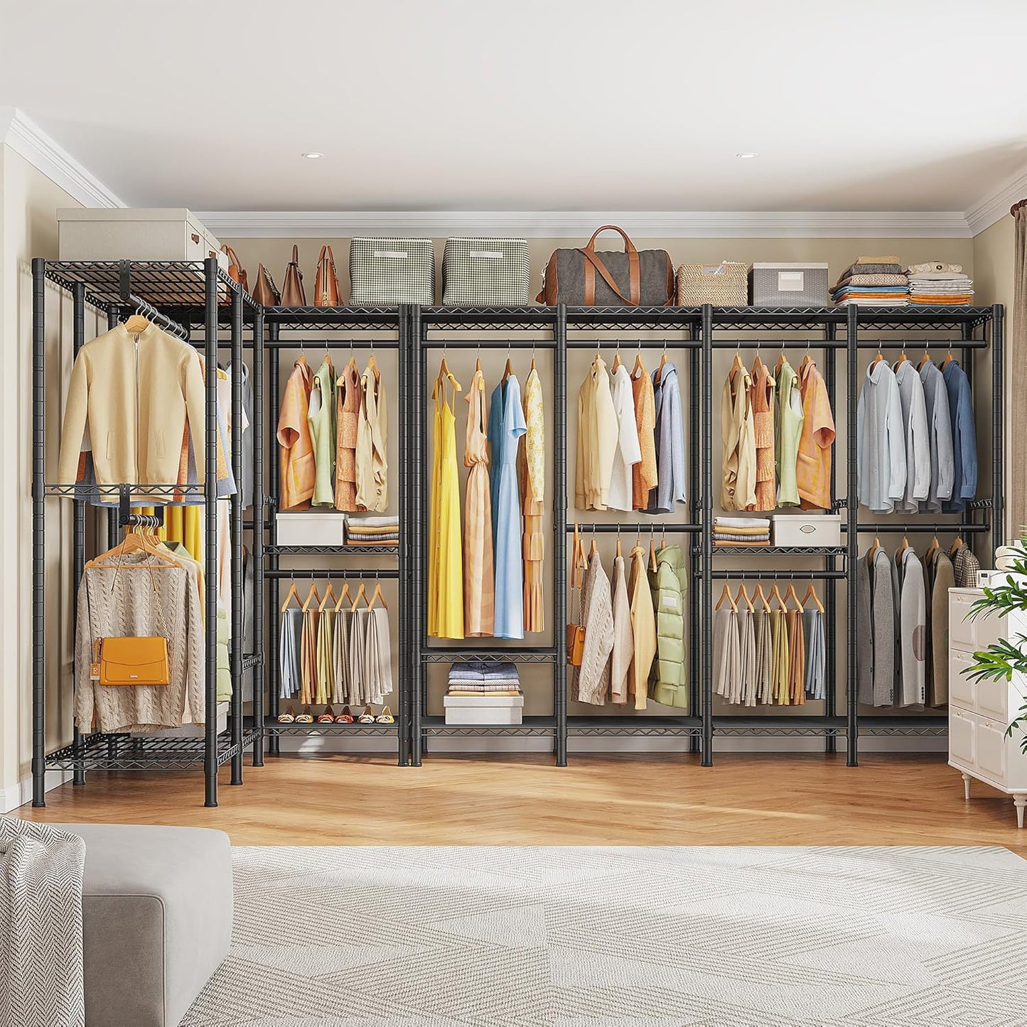 Raybee Clothes Rack Heavy Duty 1100 LBS Capacity Clothing Racks for Hanging Clothes Adjustable Garment Rack,17.7" D x 75.8" W x 76.9" H Black