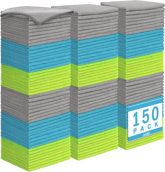 AIDEA Microfiber Cleaning Cloth-150PK, Soft Microfiber Towels for Cars, Absorbent Cleaning Rags, Lint-Free Streak-Free Wash Cloths for House, Kitchen, Window(12in.x12in)