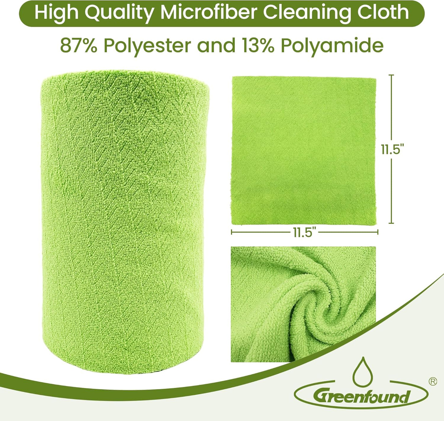 Greenfound Microfiber Cleaning Cloth Roll -80 Pack,Tear Away Microfiber Towels for Car,Reusable Paper Towels Washable,Absorbent,Lint Free Cleaning Rags for House,Kitchen,Window-11.5"×11.5"(Wave Green)