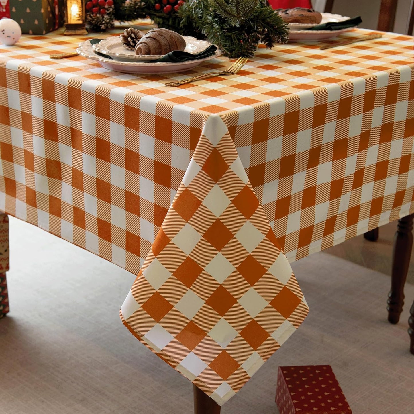 Waterproof Checkered Tablecloth Fabric - Rectangle 58x84 Inch Classic Gingham Buffalo Plaid Table Cloth for Indoor/Outdoor Use - Washable Table Cover for Kitchen, BBQs, and Parties