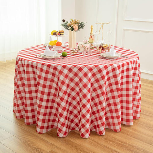 Waterproof Plaid Tablecloth Fabric - Round 120 Inch Classic Gingham Checker Table Cloth for Indoor/Outdoor Use - Buffalo Table Cover for Picnics, BBQs, and Parties