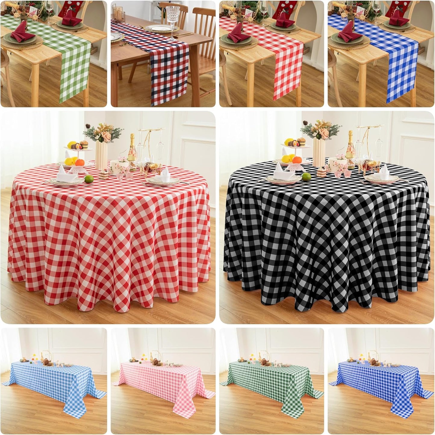 Classic Gingham Tablecloth Fabric - Oblong 58x120 Water Resistant Chequered Pattern Table Cloth for Indoor/Outdoor Use - Tabletop Cover for Birthday, Picnics, Gardens, and Parties