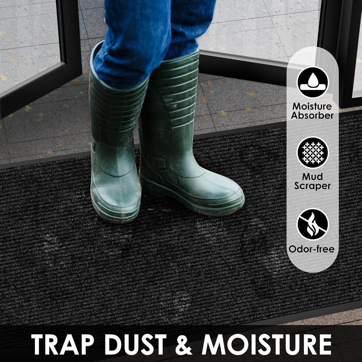 2′ x 33′ Front Door Mat Indoor Outdoor Entrance, Commercial Floor Mat Heavy Duty Dirt Trapper Entryway Doormat, Custom Size Non Slip Rubber Backing Welcome mat, Door Mat for High Traffic Area