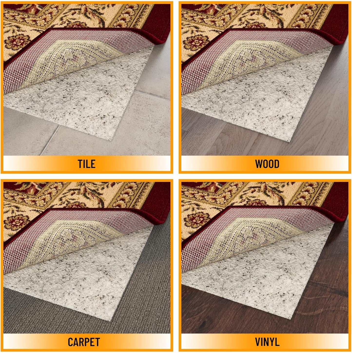 Ottomanson 2'7" x 6' Non-Slip Rug Pad Gripper 1/12 Inch Ultra Thin Dual Surface Felt + Rubber Gripper - Safe for All Floors, Cream