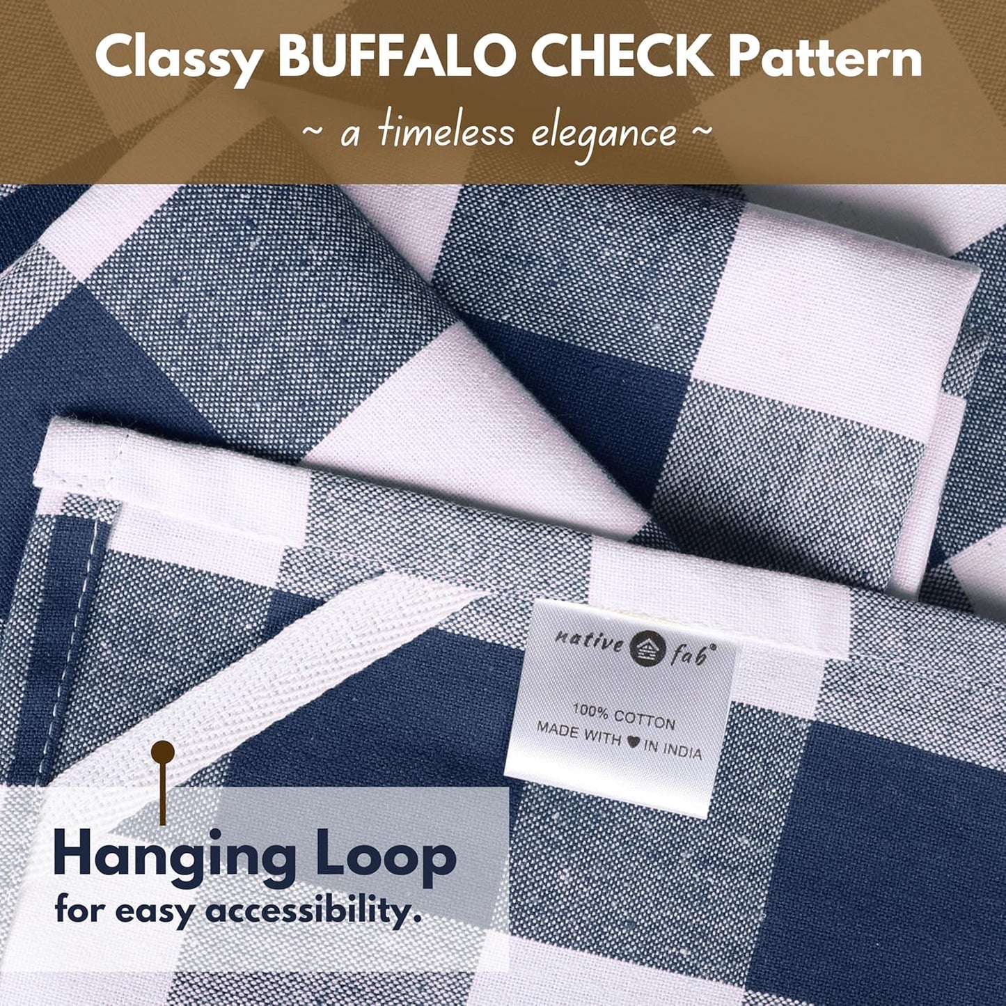 Native Fab 12-Pack Kitchen Towel with Hanging Loop 16x26 inches, Cotton Buffalo Check Kitchen Towels for Cleaning Drying, Washcloths Soft & Absorbent Cloth Rags, Bar Towel, Dish Cloth, Navy