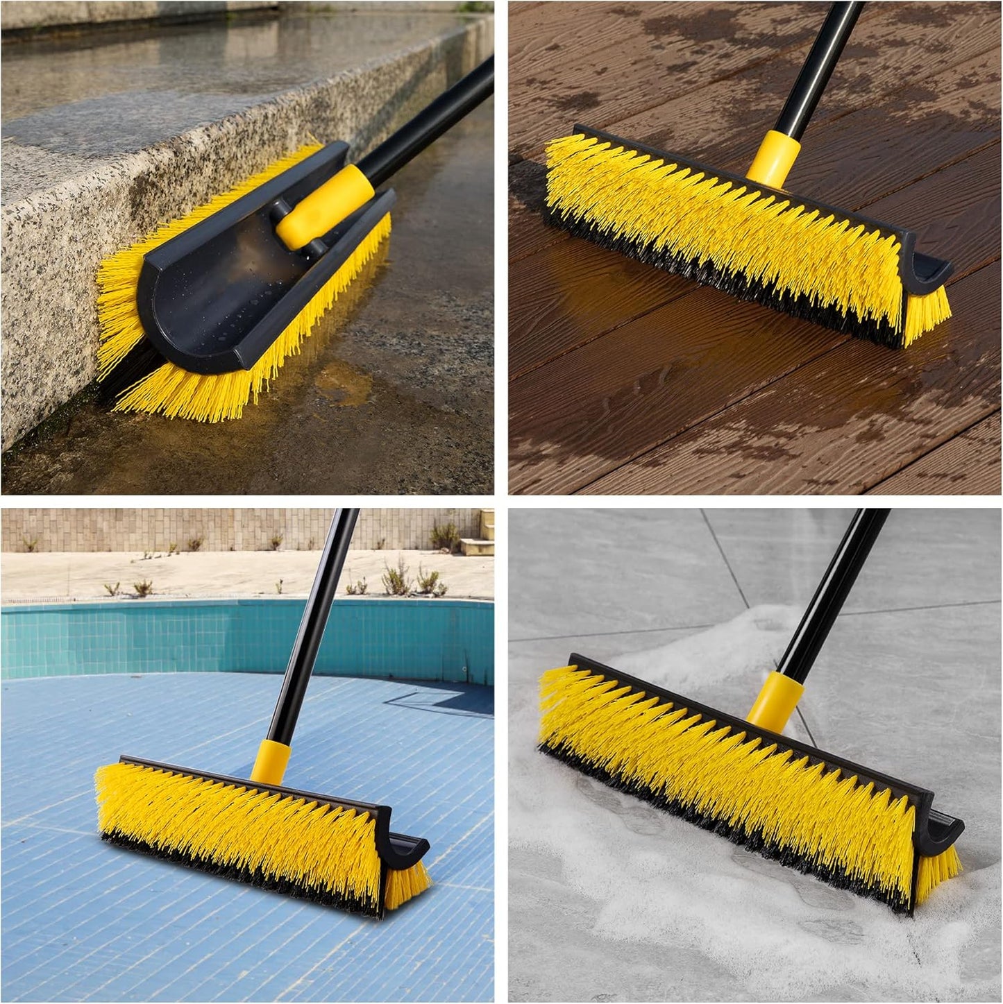 Yocada Double-Sided Floor Scrub Brush Triangle Brush Corner Crevice Cleaning Heavy Duty Stiff Bristle 65.5" for Cleaning Patio Bathroom Garage Kitchen Wall Deck Tub Tile