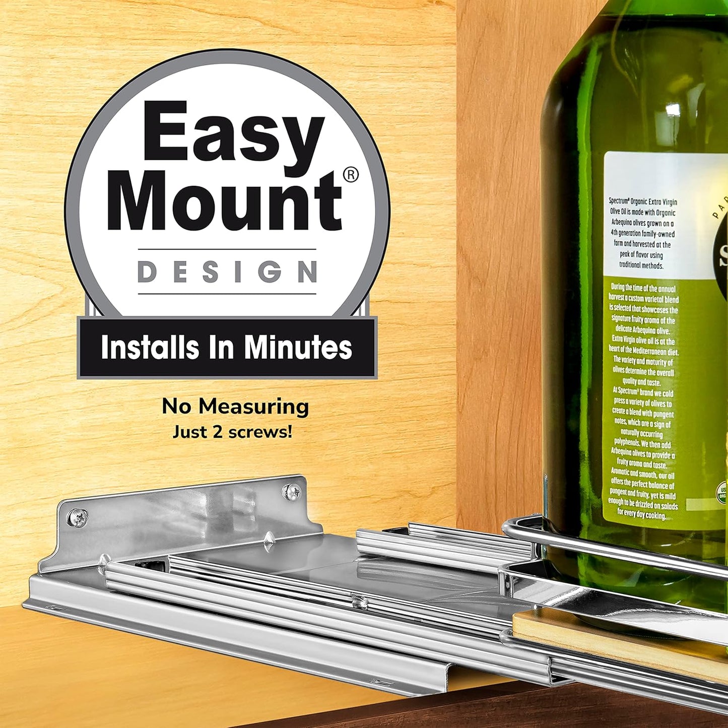 LYNK PROFESSIONAL® Élite™ Pull Out Spice Rack Organizer for Inside Kitchen Cabinets - 8-1/4 inch Wide - Slide Out Drawer – Wood/Chrome Sliding Spice Cabinet Organization Shelf Racks - 1 Tier