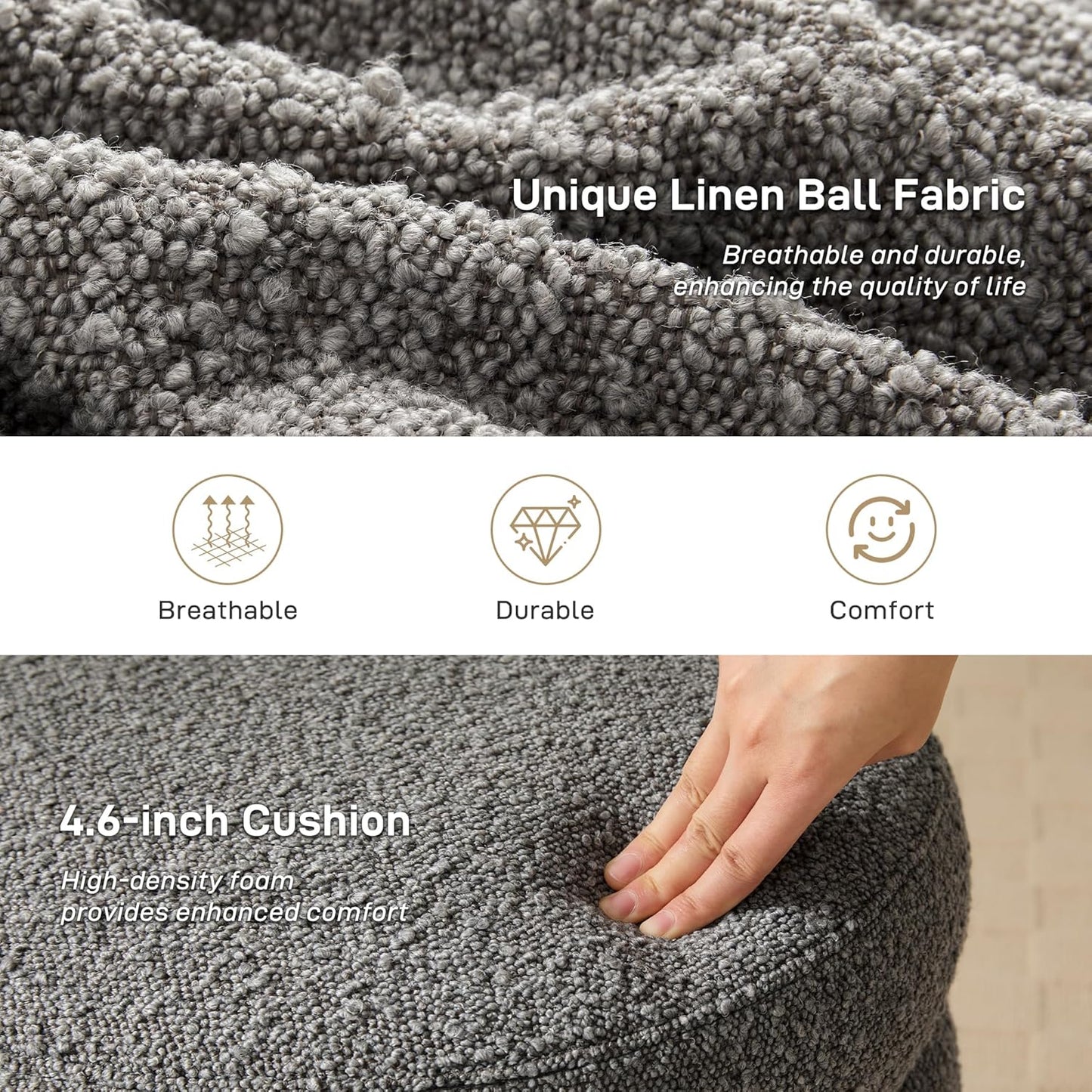 Round Ottoman with Storage Boucle Ottoman Stool with Storage Removable Lid for Living Room Modern Vanity Sorage Stool Foot Rest Bedroom Dorm Gift Set of 1 (Grey)