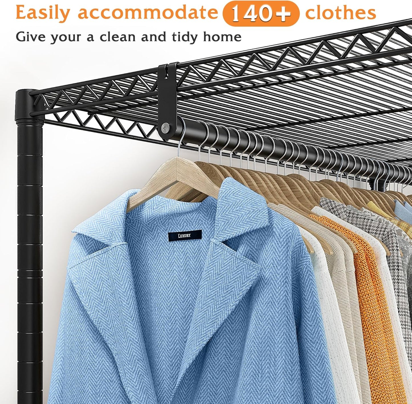 Raybee Heavy Duty Clothing Rack with Wheels,Rolling Clothes Rack for Hanging Clothes,Portable,2 Shelves,Black