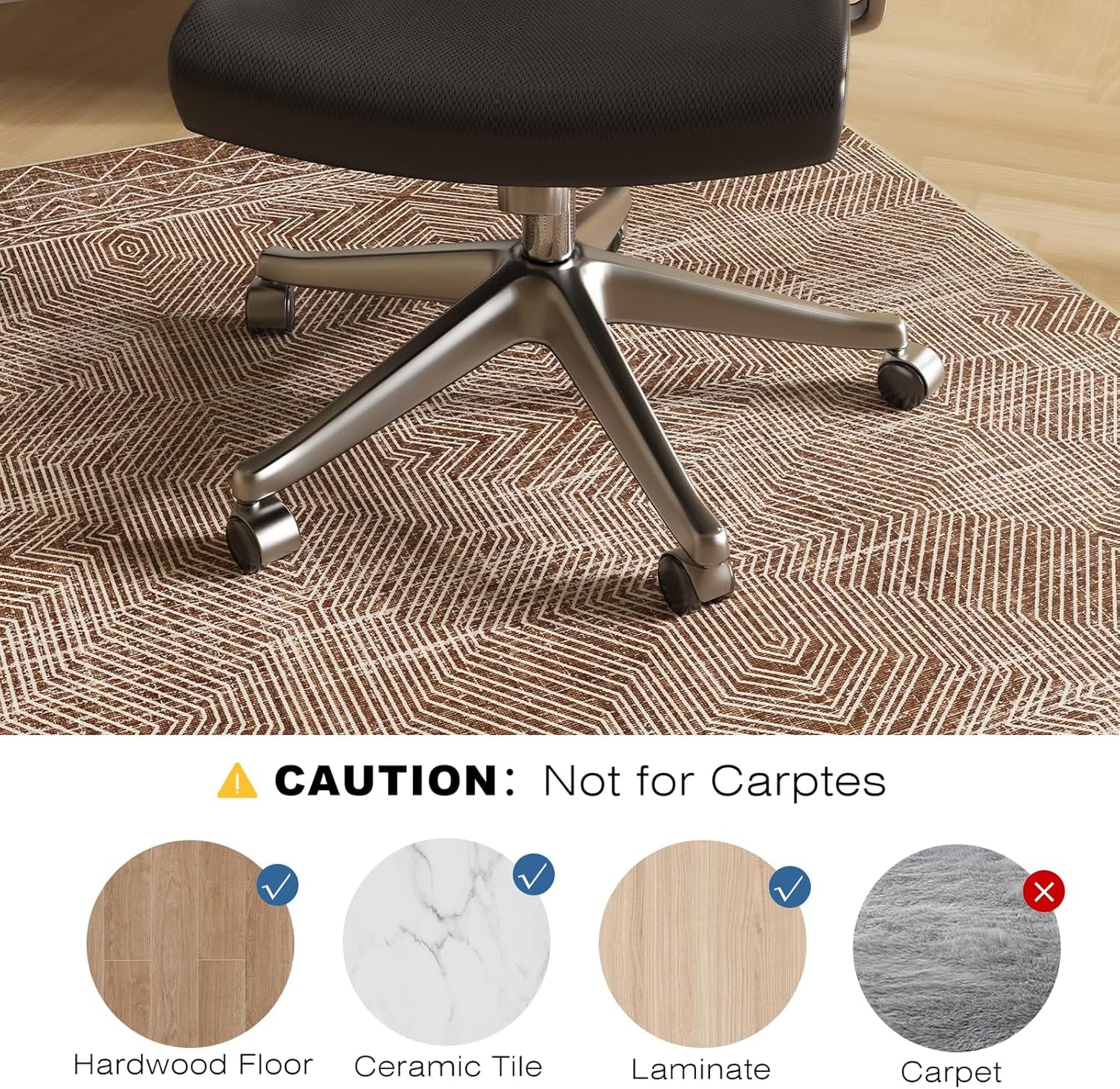 Office Chair Mat for Hardwood & Tile Floor, 40" x 55" Desk Chair Mat for Rolling Chairs, Anti-Slip Under Desk Rug Floor Protector for Home Office, Washable Area Rug for Living Room, Brown
