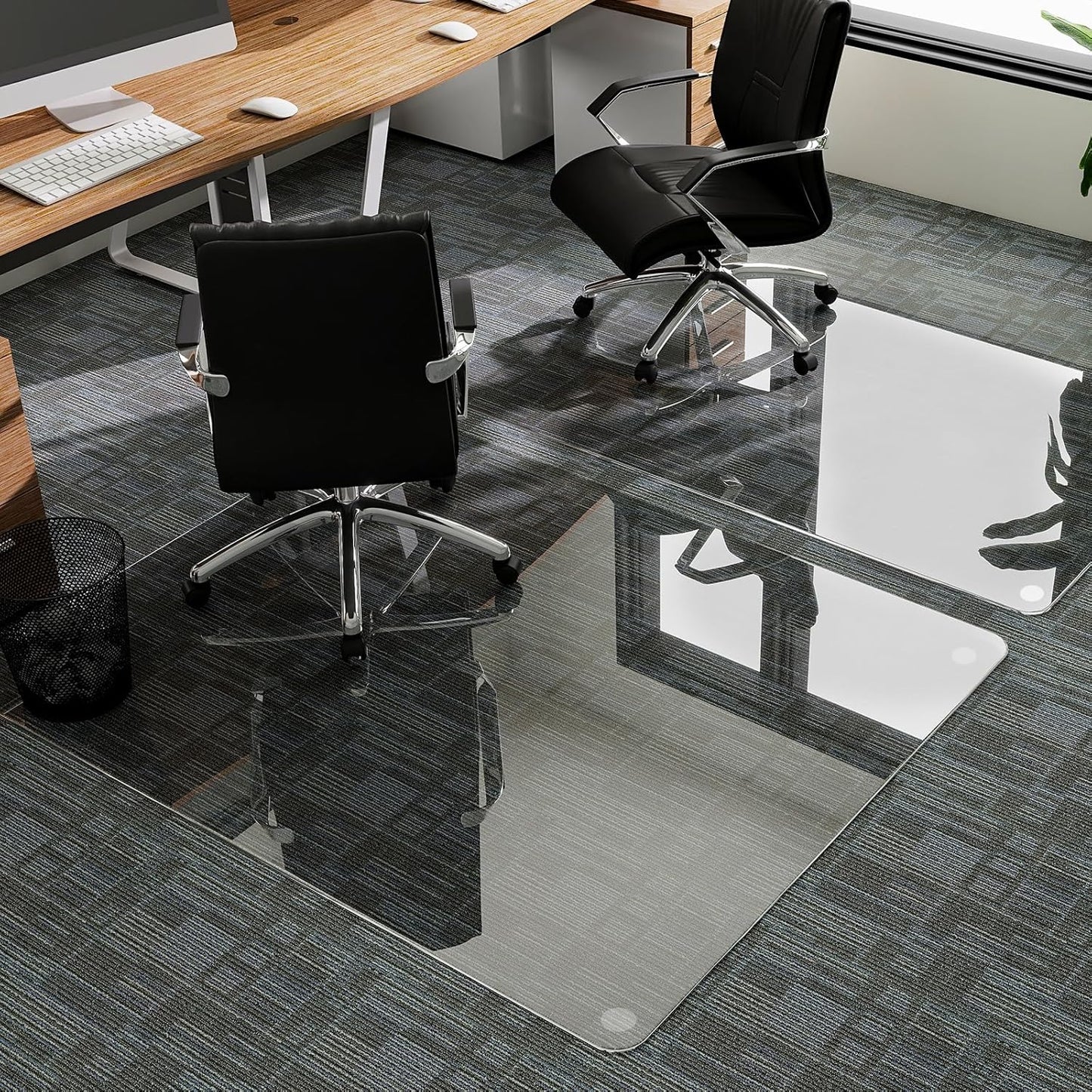 GLSLAND 54"x32" Tempered Glass Chair Mat Heavy-Duty Floor Protector for Carpet & Hard Floors Scratch-Resistant Office Computer Desk Mats Clear