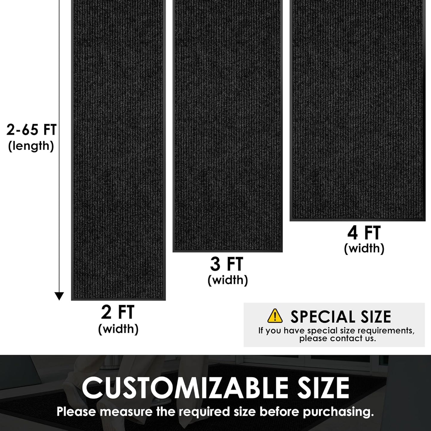 3′ x 41′ Front Door Mat Indoor Outdoor Entrance, Commercial Floor Mat Heavy Duty Dirt Trapper Entryway Doormat, Custom Size Non Slip Rubber Backing Welcome mat, Door Mat for High Traffic Area