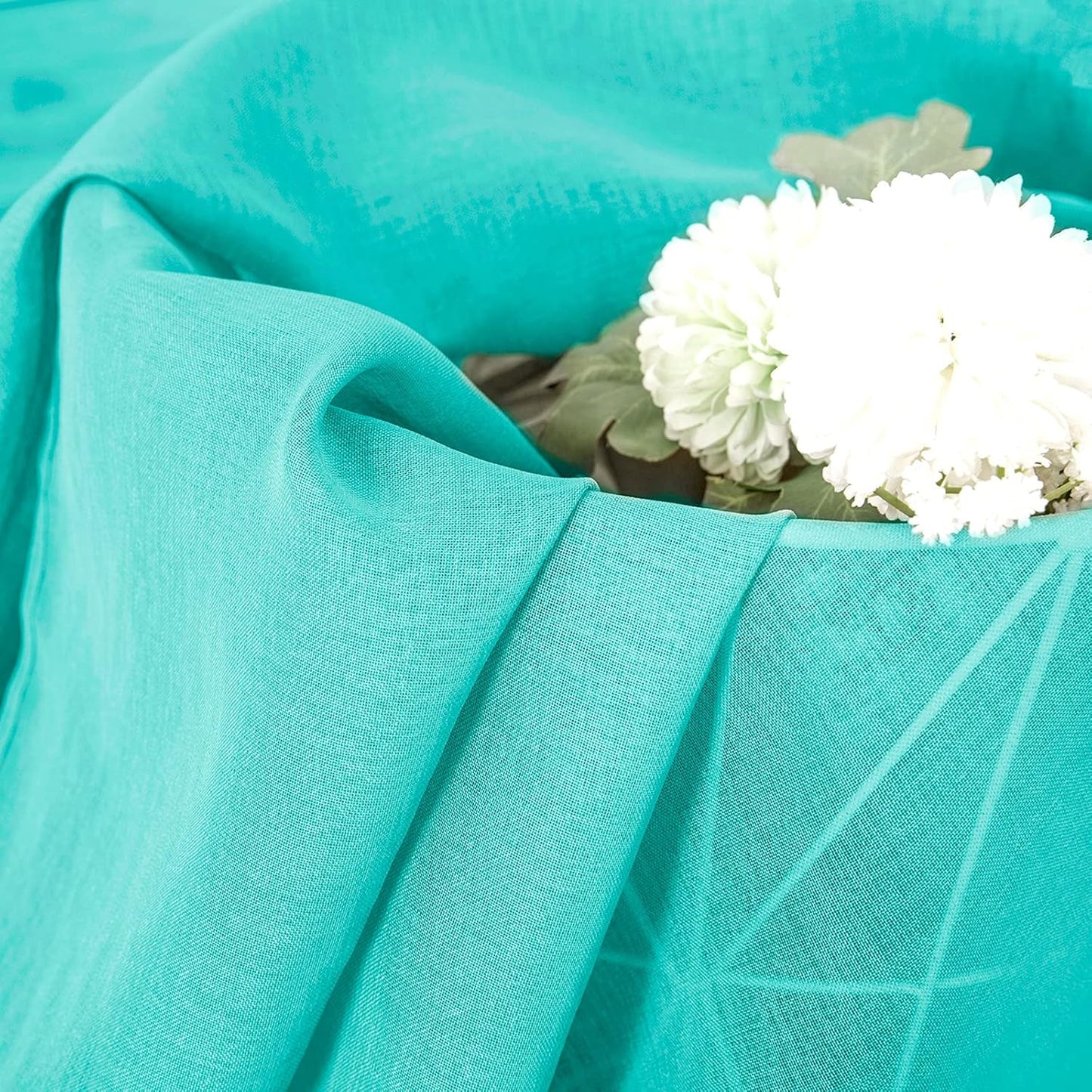 Tollpiz Sheer Tier Curtain Linen Textured Half Kitchen Curtains Sheer Light Filtering Rod Pocket Voile Small Curtains for Bathroom, 25 x 36 inches Long, Aqua Blue, Set of 2 Panels