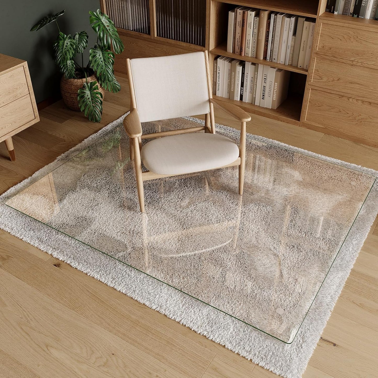 Koonmi Tempered Glass Chair Mat 60"x48" - Premium Office Chair Mat for Hardwood Floors & Low-Pile Carpet with 4 Non-Slip Pads - Thick Scratch-Resistant Surface