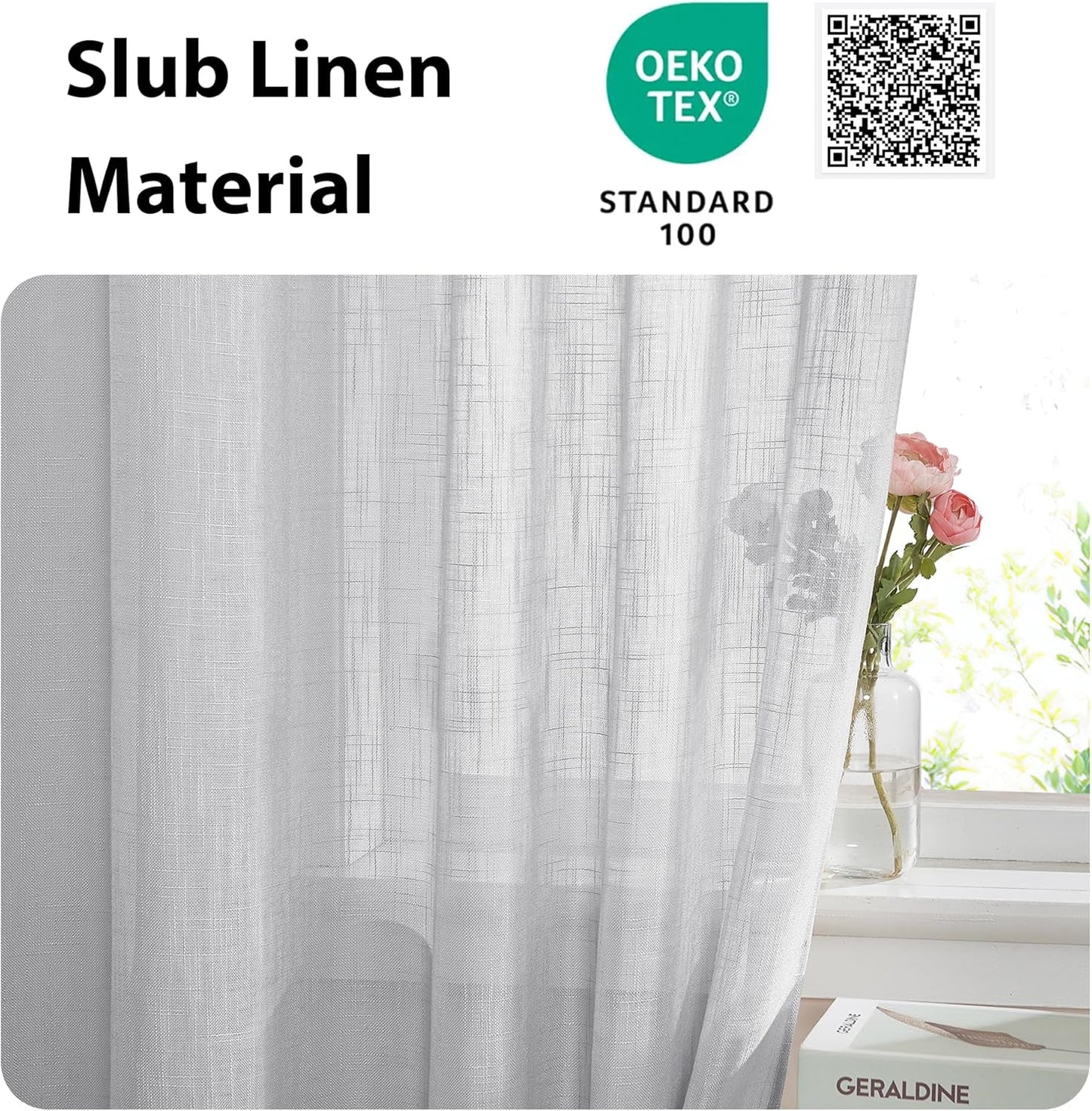 NICETOWN Sidelight Curtain for Light Filtering Linen Window Sheer Curtains for French Fron Door with Tieback, Temporary Door Window Shade for Entryway Doorway,1 PC, 26x80, Light Grey