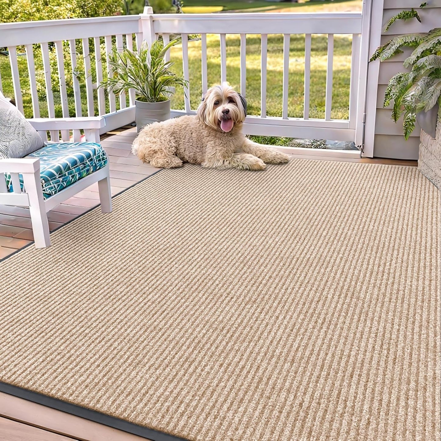 OLANLY Front Door Mat Indoor Outdoor Entrance, Waterproof Heavy Duty Doormat, Fade Resistant, Low Profile, Easy Clean Patio Porch Welcome Floor Mats for Entry, 71x47, Beige