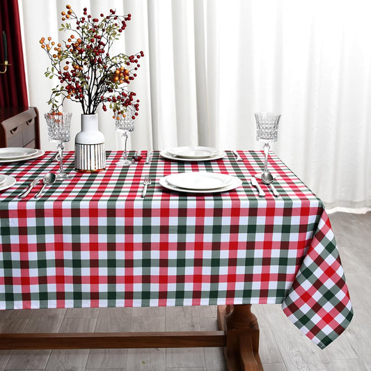 Classic Gingham Buffalo Xmas Tablecloth Fabric - Oblong 58x144 Inch Water Proof Checkered Table Cloth for Indoor Outdoor - Red Christmas Plaid Table Cover for Christmas, Holiday, New Year