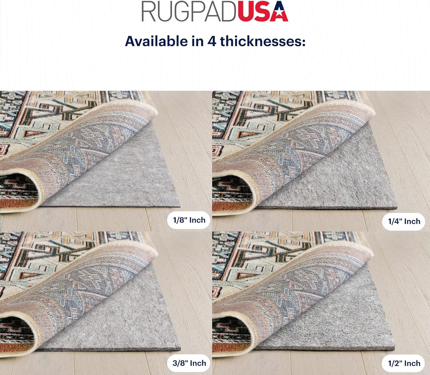 RUGPADUSA - Dual Surface - 5'10" x 8'10" - 3/8" Thick - Felt + Rubber - Enhanced Non-Slip Rug Pad - Adds Comfort and Protection - for Hard Surface Floors